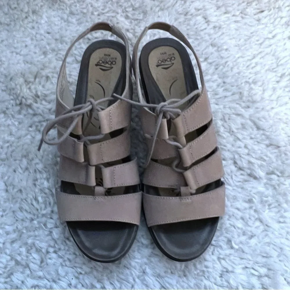 ABEO BIO System Georgia Taupe Beige Gladiator Block Heels Sandals Sz 9 Leather